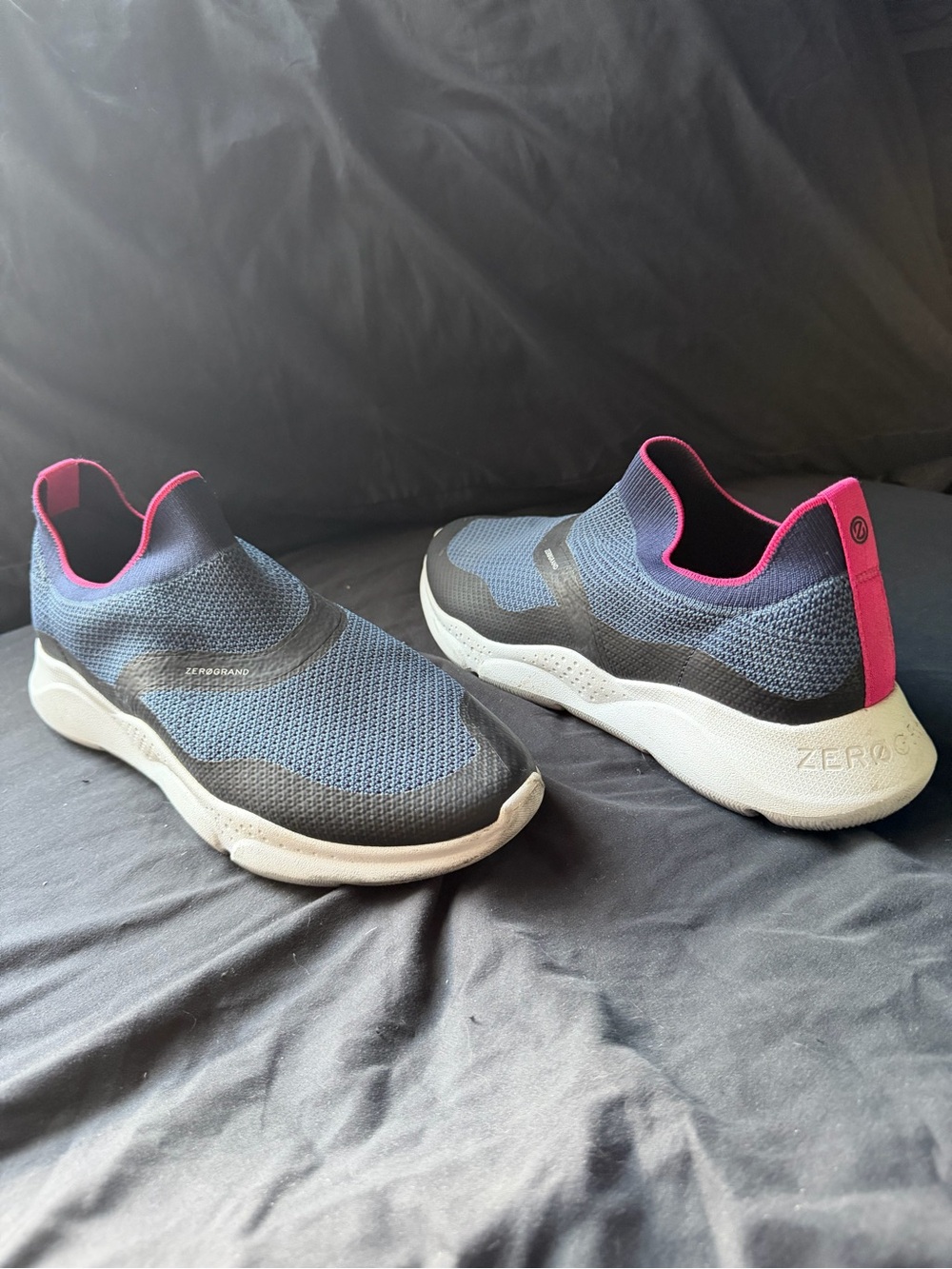 Cole Haan Slip-On Knit Trainer in Navy with Pink Accents